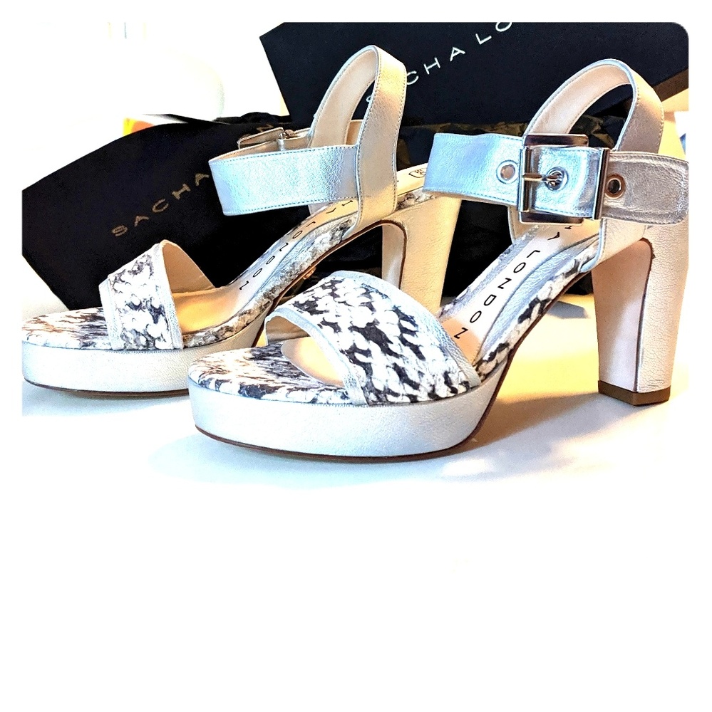 Sacha London metallic silver & snakeskin sandal